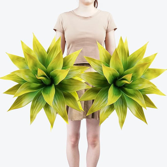 Artificial Agave Plants,Large UV Resistant Fake Agave Planters for Indoor and Outdoor Decorating Tropical Plant Succulents Greenery Indoor Decor (2Pack,22" Yellow)-Ruum Studio Home