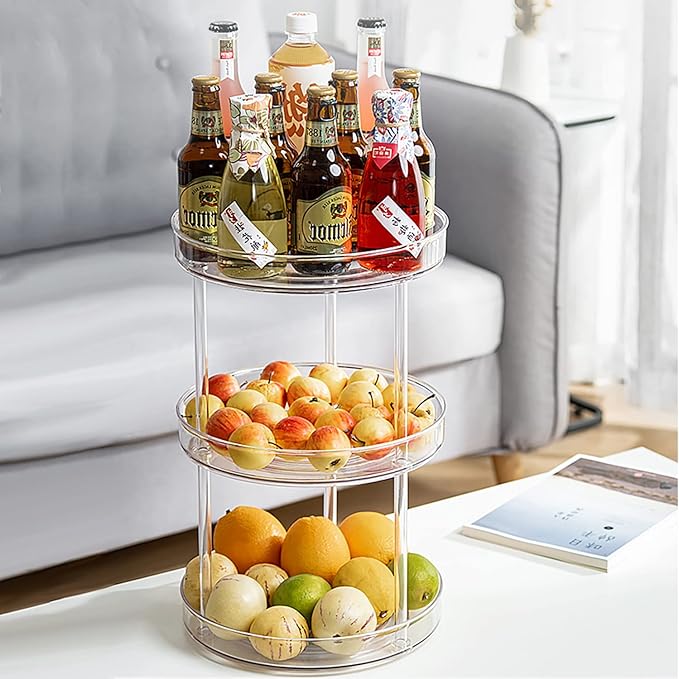 URALFA 3 Tier Bathroom Lazy Susan Organizer, 9 Inch Clear Rotating Makeup Organizer for Vanity, High-Capacity Acrylic Skincare Organizers 360 Rotating Tray for Countertop, Pantry, Kitchen, Cupboard-Ruum Studio Home