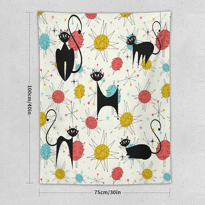 ICMOLYYENLO Abstract Cat Tapestry, Medieval Abstract Atomic Star Cat Vintage Home Wall Hanging Art Tapestry for Bedroom Living Room Dormitory 60x60 Inch-Ruum Studio Home