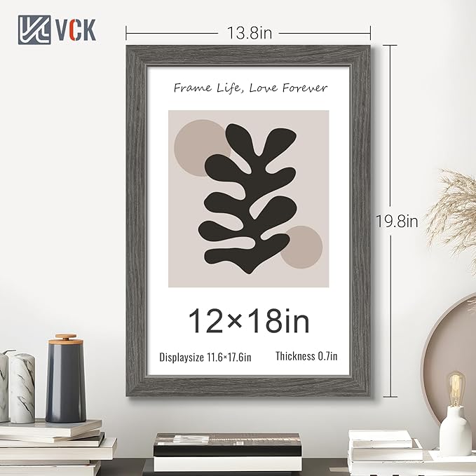 VCK 12x18 Frame Set of 3, Gray Solid Wood Poster Picture Frame, Exclusive Wood Grain, Wall Gallery Frame-Ruum Studio Home