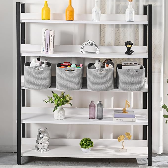 Storage Baskets for Organizing & Shelves, Woven Cotton Rope Organization Bins for Dog Toys, Clothes, Books, Nursery Organizer, 15" Lx11 Wx9.5 H, (4 Packs) Grey-Ruum Studio Home