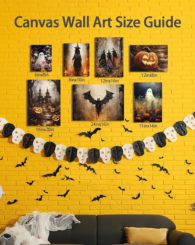 Halloween Canvas Wall Art, Spooky Ghost in Pumpkin Patch Poster, Vintage Gothic Fall Decor, Dark Academia Fall Decor for Living Room, Framed Indoor Halloween Decorations-Ruum Studio Home