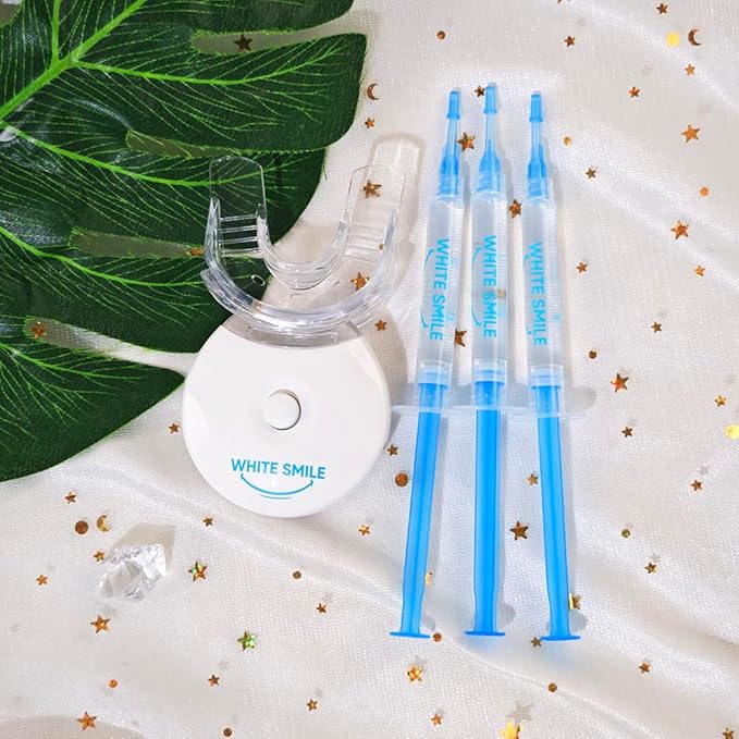 WHITE SMILE Teeth Whitening Kit, LED Light System, 35% Carbamide Peroxide 3 Gel Syringes, 10-Minute Treatment, Non-Sensitive Formula-Ruum Studio Home