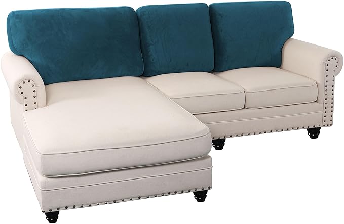 PrinceDeco Sectional Couch Covers Velvet Cushion Covers for Sectional Couch Cushion Covers for Sectional Sofa Separate Sectional Sofa Slipcovers Washable(1 Chaise Back+ 2 Sofa Back,Camel)-Ruum Studio Home