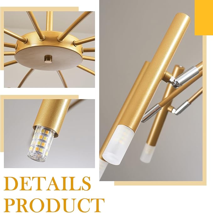 Gold Modern Chandelier 39.4" Large Chandelier Lighting Adjustable Ceiling Pendant Light 12 Light Pendant Light Fixtures for Living Room Dining Room Foyer-Ruum Studio Home