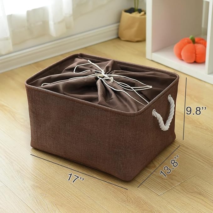 TheWarmHome Organization and Storage Basket for Organizing - 17x14x10 inch 3 Pack Fabric Storage Cubes, Collapsible Storage Bins for Shelves Closet Organizer Toy Gift Cloth (Brown)-Ruum Studio Home