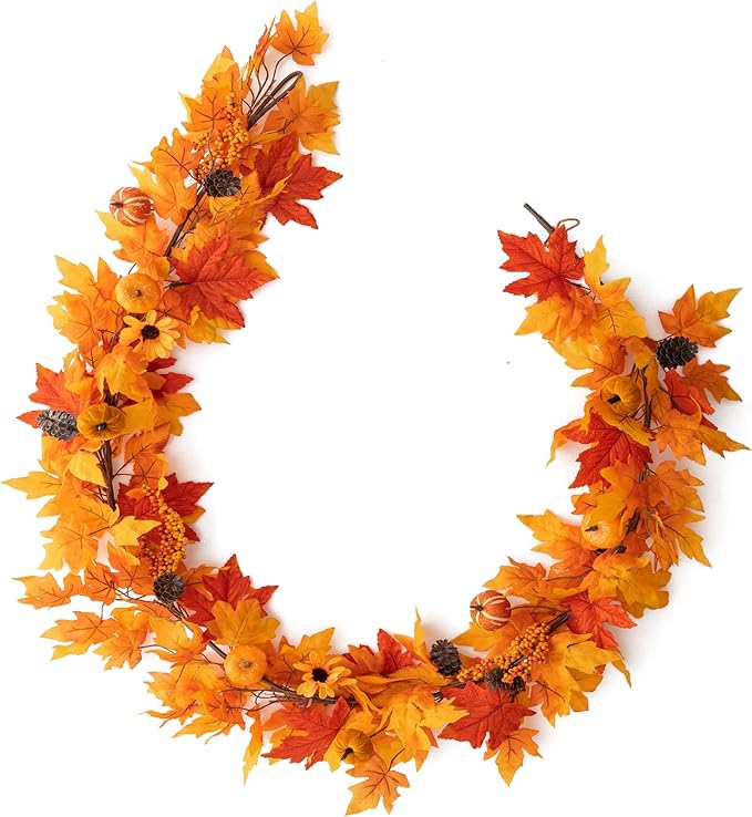 MISSPIN Fall Decor - Fall Garland - 6FT Autumn Maples Leaf Garland for Autumn Decor Hanging Vine for Halloween Thanksgiving Decor Home Wedding Fireplace Party Christmas(Orange)-Ruum Studio Home