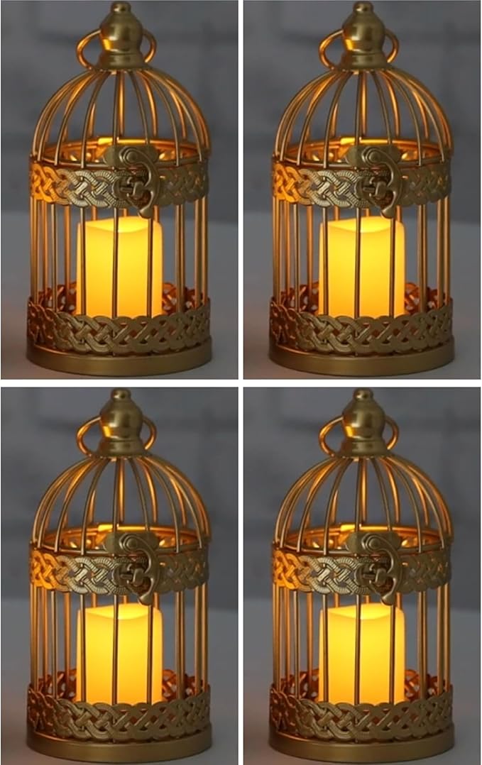 Vela Lanterns Bird Cage Decor Candle Holder Lantern Decorative Wedding Table Centerpiece Decorations, Gold, Small, Set of 4-Ruum Studio Home