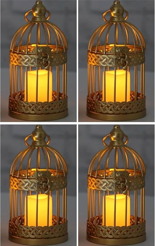 Vela Lanterns Bird Cage Decor Candle Holder Lantern Decorative Wedding Table Centerpiece Decorations, Gold, Small, Set of 4-Ruum Studio Home