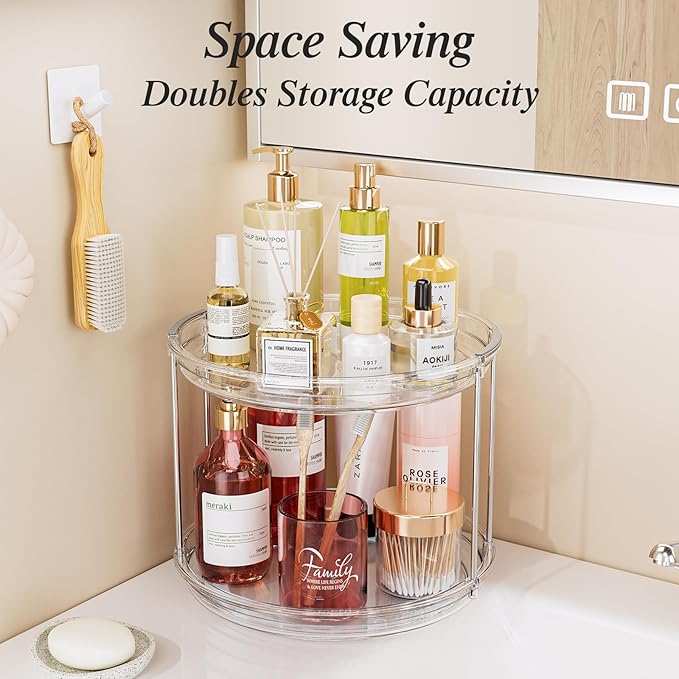 LAMU 2 Pack 10.6'' 2-Tier Lazy Susan Turntable Organizer Rotating Spice Rack Organization for Cabinet, Kitchen, Pantry, Countertop, Bathroom, Vanity, Makeup Organizer, Clear-Ruum Studio Home