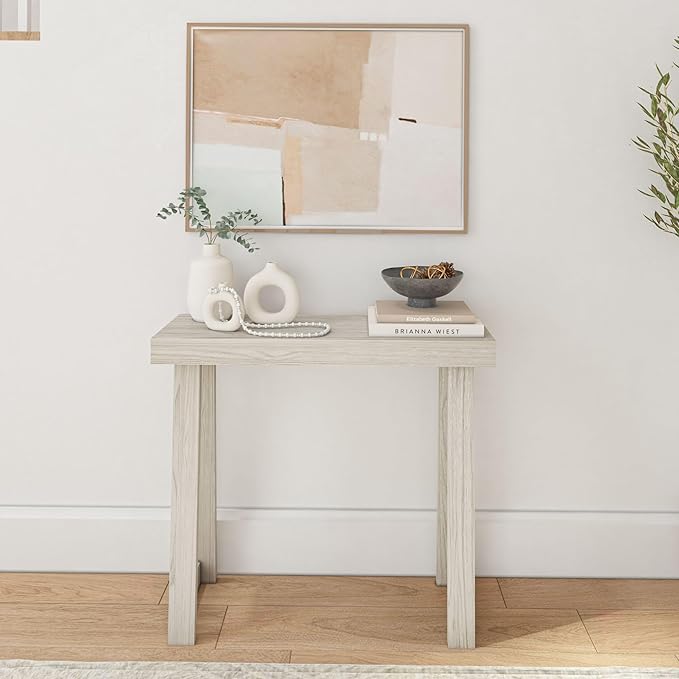 Plank+Beam Solid Wood Console Table, 36 Inch, Sofa Table, Narrow Entryway Table for Hallway, Behind The Couch, Living Room, Foyer, Easy Assembly, Coastal White-Ruum Studio Home