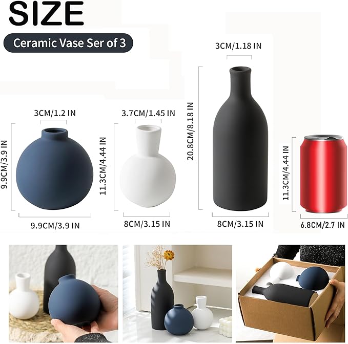 Ceramic Vase Set of 3 | Vases Home Decor | Decorative Flower Table Rustic Vase Modern Decor Vase Neutral Pottery Vases for Entryway Mantel Living Room Kitchen Bedroom -Multicolor Modern-Ruum Studio Home