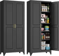 75" Kitchen Pantry Cabinet, Black Metal Storage Cabinets with 2 Doors and 4 Adjustable Shelves, Tall Pantry Storage Cabinet for Kitchen, Dining Room, Living Room-Ruum Studio Home