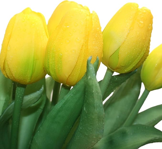15pcs Artificial Tulips Flowers, Fake Tulips Real Touch, Faux Latex Bouquets, for Party Wedding Home Room Decoration (Yellow)-Ruum Studio Home
