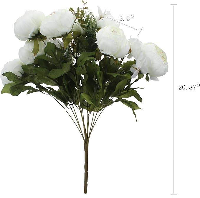 Duovlo Springs Flowers Artificial Silk Peony Bouquets Wedding Home Decoration,Pack of 1 (Spring White)-Ruum Studio Home