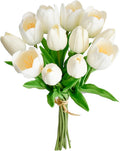 Mandy's Artificial Tulips 12 Stems White PU Faux Flowers for Wedding Home Decor 13.5 Inch-Ruum Studio Home