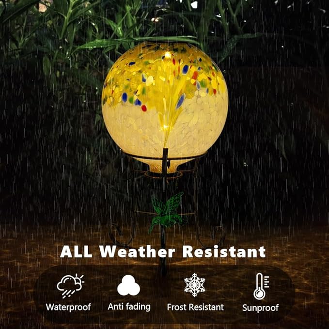 10" Diameter Solar Gazing Ball and 8.5" Metal Stand Indoor Outdoor Yard Art Ornament Coloful Spot Glass Globe Sphere Solar Gazing Balls for Garden,Lawn,Porch,Patio Birthday Gifts for Women,Mom-Ruum Studio Home