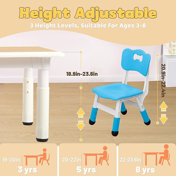 FUNLIO Kids Table and 4 Chairs Set for Ages 3-8, Height Adjustable Toddler Table and Chair Set, Easy to Wipe Arts & Crafts Table, for Classrooms/Homes/Daycares, CPC & CE Approved(5 pcs set)-Multicolor-Ruum Studio Home