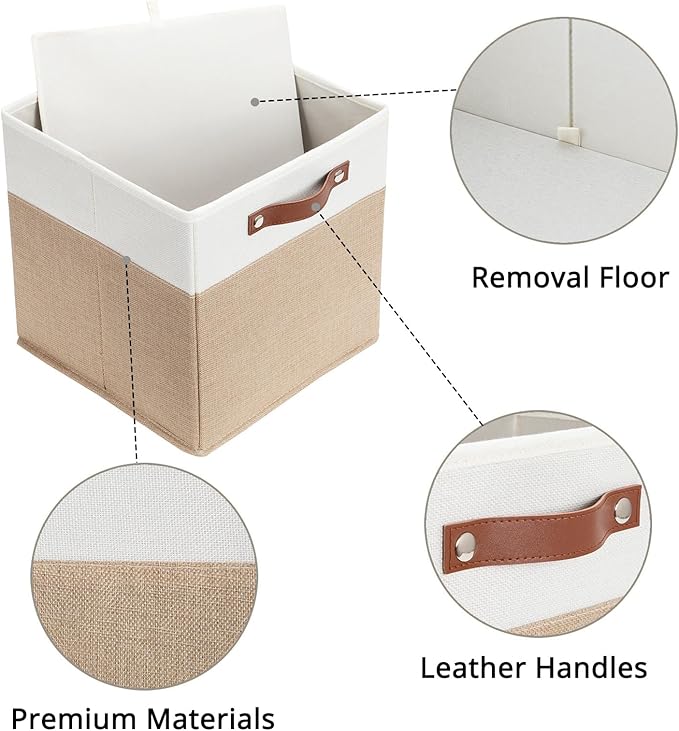 HNZIGE Fabric Storage Cubes, Cube Storage Bins 12 x 12, Set of 4, Decorative Storage Baskets for Shelves with Handles,Foldable Bins for Cube Shelf Organizer Home Toy Nursery Closet(Beige White)-Ruum Studio Home