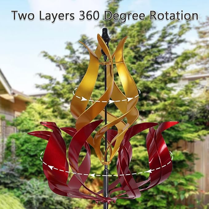 hogardeck Large Wind Spinners Outdoor, 93.3" Metal Tulip Wind Spinner with Stake, 360° Rotating Yard Art, Kinetic Flame Wind Sculptures for Home Lawn Backyard Patio Garden Decor (Red, Golden)-Ruum Studio Home