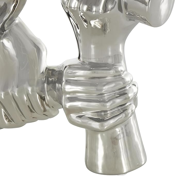 Deco 79 Ceramic Hands Decorative Sculpture Gripping Home Decor Statue, Accent Figurine 13" x 4" x 13", Silver-Ruum Studio Home