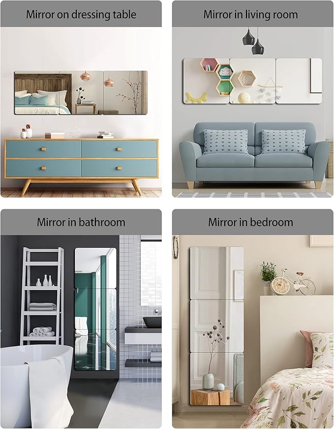 Unbreakable Plexiglass Acrylic Mirror for Kids, 1 PCS 8 x 8 inch, Shatterproof Safe Mirror for Wall, Used for Hand Makeup Mirrors, Hang Mirro, Bedroom Door Mirro, Shaving Mirrors, Workout Mirro-Ruum Studio Home