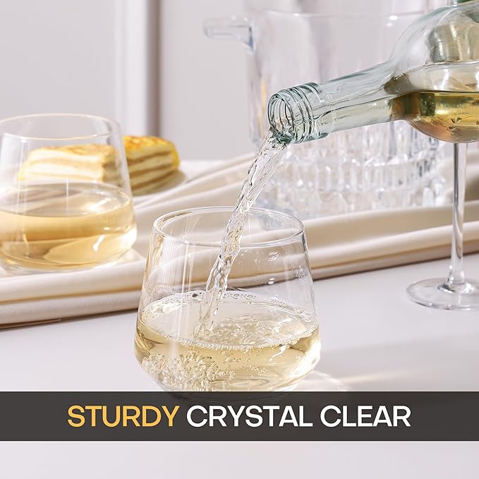 Stemless Wine Glasses Set of 6, 13.5oz Red White Wine Glasses for Daily Use, Hosting, Home Bar, Evening Party, Birthdays, Housewarming Gift, Clear-Ruum Studio Home
