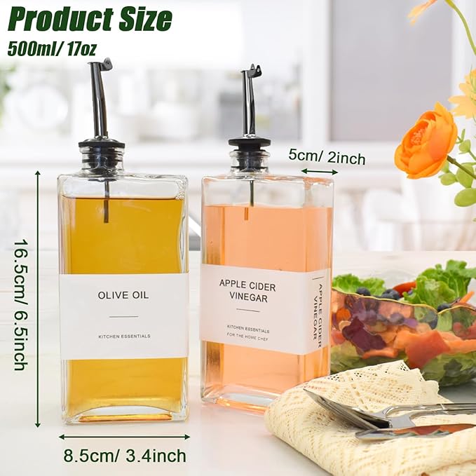 Olive Oil Dispenser for Kitchen, Cooking Oil Container 16.9 oz, Olive Oil Bottles, Soy Sauce Dispenser, Coffee Syrup Bottles (16.9oz, Set of 2)-Ruum Studio Home
