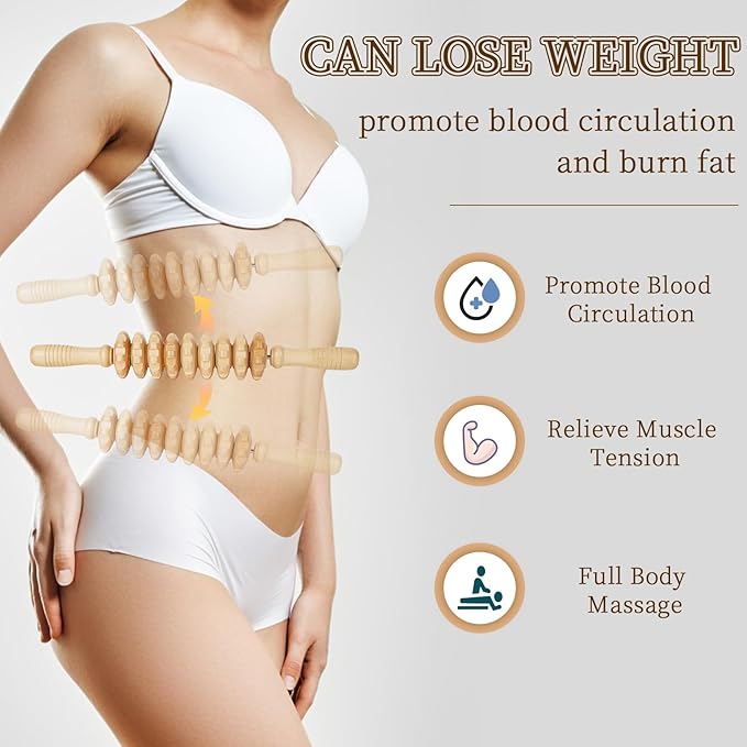 Liitrton Manual Wooden Fascia Massage Roller Trigger Points for Release Cellulite Sore Muscle Blasting (White+Red)-Ruum Studio Home