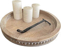 Round Wood Decorative Tray - Brown Washed Bead Tray for Coffee Table Wood Serving Tray Wooden Trays Decor Kitchen Counter Circle Tray Vintage Centerpiece for Living Room Candle Holder (15.75 inch)-Ruum Studio Home