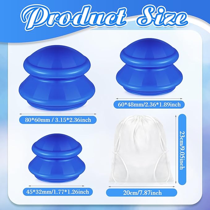 TrelaCo 6 Pcs Cupping Kit for Massage Therapy 3 Sizes Silicone Cupping Set Chinese Massage Therapy for Studio Household Cellulite Joint Pain Muscle Pain(Solid Blue)-Ruum Studio Home