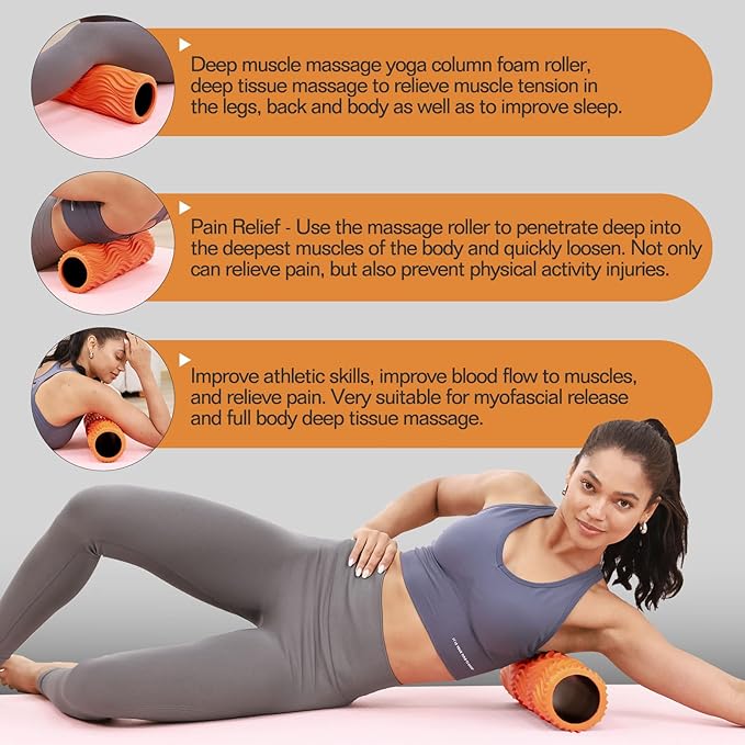 Foam Roller, Trigger Point Foam Roller Massage Roller for Physical Therapy & Back Pain, Deep Tissue Massage Roller for Exercise, Pilates, Yoga (Orange)-Ruum Studio Home