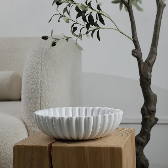 Modern Concrete Decorative Bowl for Kitchen Counter - Large White Fruit Bowl, Key Bowl for Entryway Table, Coffee Table Decor-Ruum Studio Home