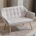 48" Small Loveseat Sofa, Modern Linen Fabric Mini Sofa Couch 2-Seater Love Seat with Quilting Backs and Wood Legs for Living Room, Bedroom and Small Space, Beige-Ruum Studio Home