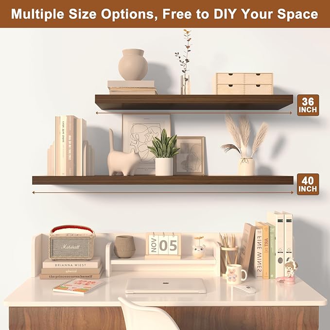 12 Inch Deep Floating Shelves for Wall 2 Pack Floating Shelves Large Storage Space Wall Mount Shelf for Living Room Kitchen Bathroom 30" W x 12" D x 1.2" H Rustic Brown-Ruum Studio Home