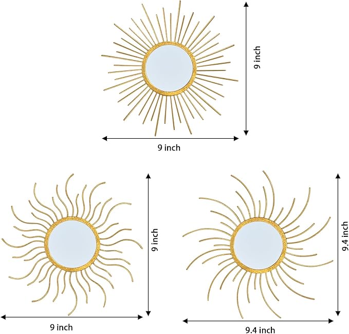 Mirror Decor Sunburst Mirrors Metal Sun Mirror Wall Decor Wall Mirror Home Decorative Wall Art for Living Room Bedroom Entryway-Ruum Studio Home