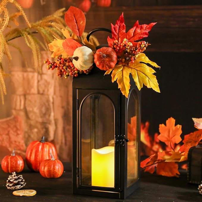 Bdor 2 Pack Fall Lanterns Decor with LED Candle – 16 Inch Harvest Pumpkin Maple Leaf Hanging Lantern for Autumn Thanksgiving Table Centerpiece Indoor Outdoor Decoration, Battery Operated-Ruum Studio Home