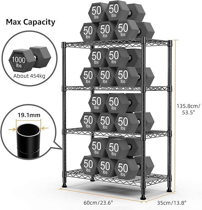 1000 lbs Storage Shelving Steel Heavy Duty 4-Tier Utility Shelving Unit Steel Organizer Wire Rack for Home,Kitchen,Office,Black (13.7" D x 23.6" W x 53.4" H)-Ruum Studio Home