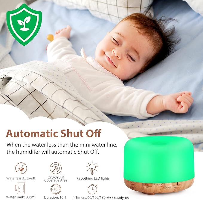WGGE Essential Oil Diffuser, 500ml Premium Ultrasonic Vaporizer Aromatherapy Diffuser with 7 Color Changing, Timer, and Waterless Auto-Off with Remote Control.-Ruum Studio Home