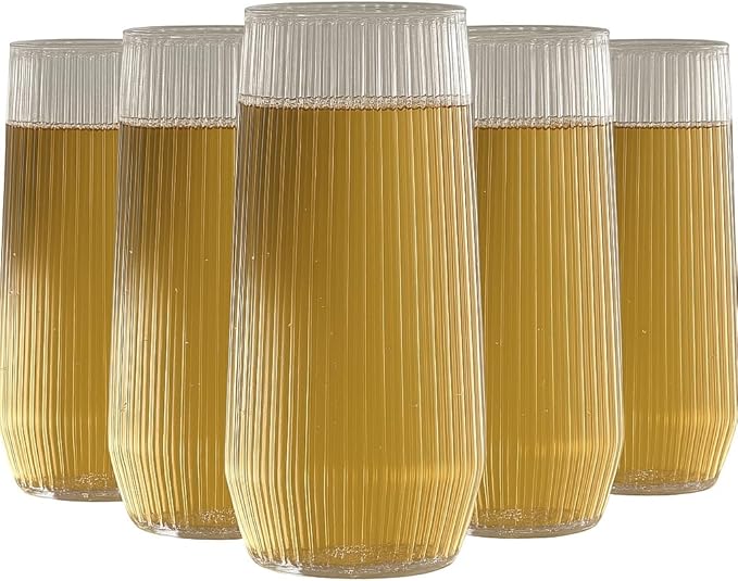24 Pack Ribbed Ripple Stemless Toasting Glasses, Origami Durable 9 Oz BPA-Free Disposable Plastic Champagne Flutes for Weddings, Bars, Events, and Celebrations (Clear)-Ruum Studio Home