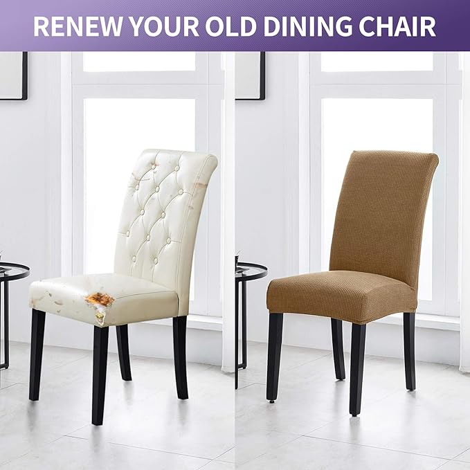 Joccun Chair Covers for Dining Room Set of 2,Dining Chair Slipcovers Stretch Dining Room Chair Covers Seat Protector,Washable Parsons Chair Cover for Home,Hotel,Banquet(Tan,2 Pack)-Ruum Studio Home