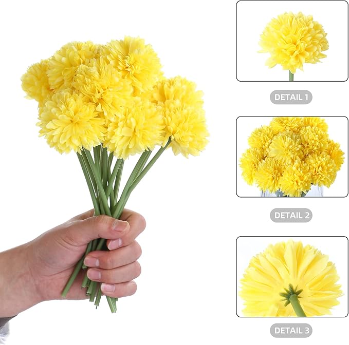 Kimura's Cabin 20Pcs Artificial Mums Flowers Fake Silk Chrysanthemum Balls Flower for Home Decor Easter Table Fall Bouquets Wedding Party DIY Decorations (Yellow)-Ruum Studio Home