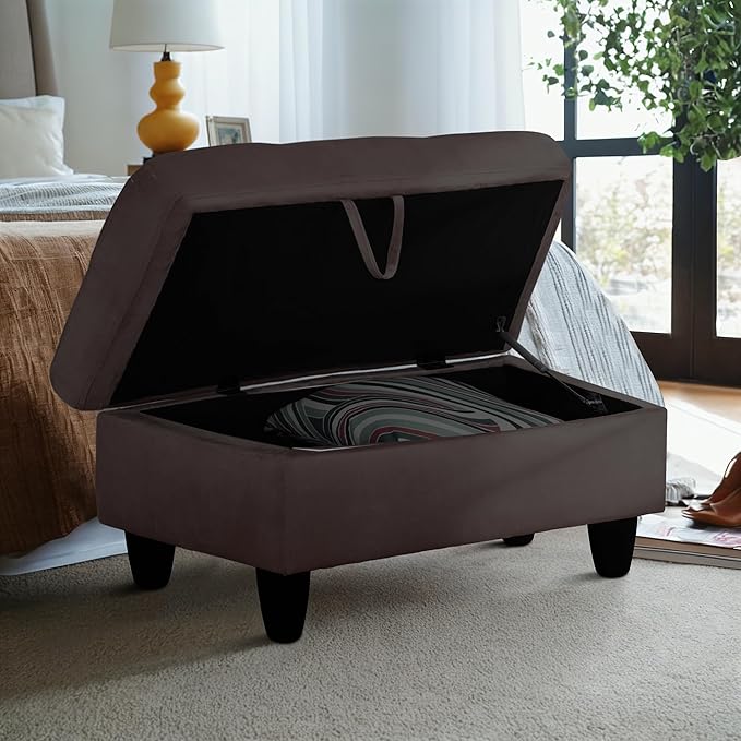 Ottoman Rectangular Storage Ottoman Bench, Flannel Footrest Stool Footstool with Lid for Living Room, Bedroom, Entryway, Dark Coffee, 28.5"x19"x17.5"-Ruum Studio Home