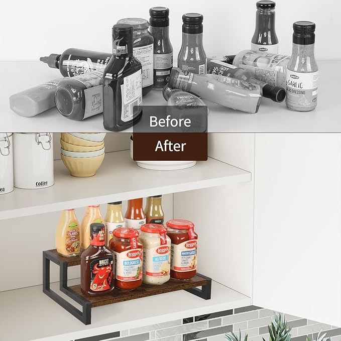 YINMIT Spice Rack Organizer for Countertop, 2 Tier Kitchen Counter Shelf, Wooden Tiered Display Stand Riser Shelf-Ruum Studio Home