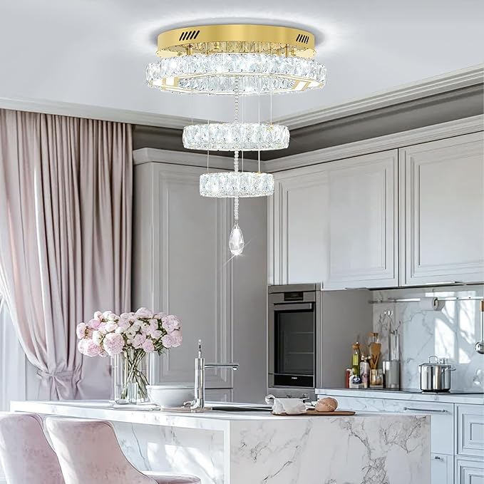 Flashing God 20" Crystal Chandelier Crystal LED Flush Mount Chandeliers for Living Room Bedrooms Dining Room Modern Gold Chandelier Lighting Dimmable 2700k 4500k 6000k-Ruum Studio Home