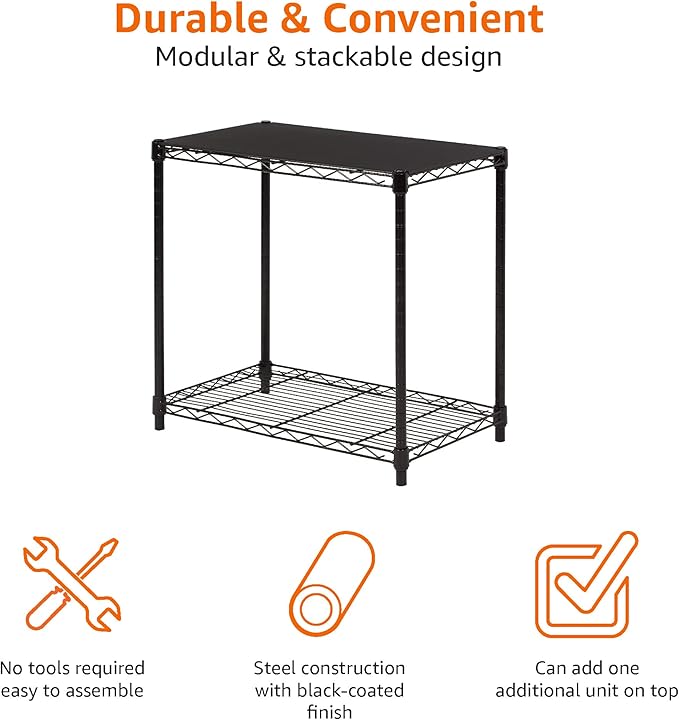 Amazon Basics 2-Shelf Stackable Storage, 13.3" D x 23.2" W x 22.2" H, Black-Ruum Studio Home