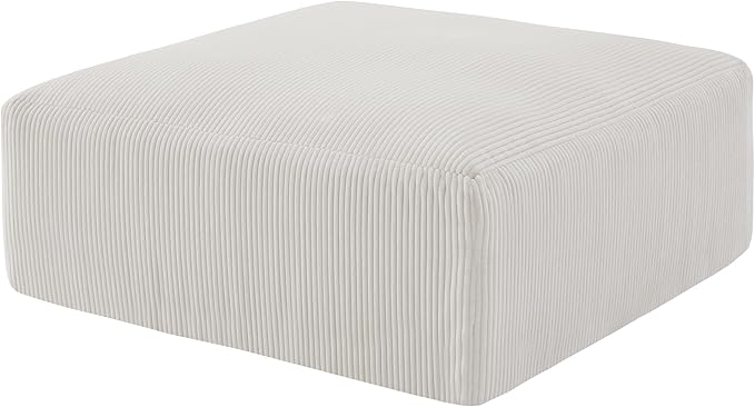 40" Square Stuffed Ottoman Pouf for Sofa Couch, Corduroy Poufs with Foam Chunk Filling, Furry & Fluffy Foot Stool Movable Ottoman. 40 * 40 Floor Poufs Foot Rest for Living Room, Beige-Ruum Studio Home