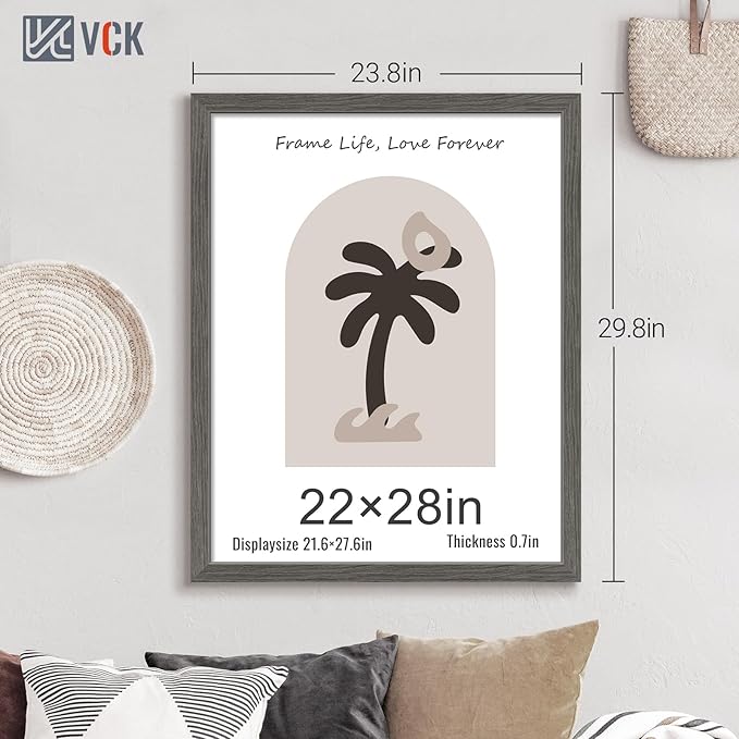 VCK 22x28 Frame Set of 3, Gray Solid Wood Poster Picture Frame, Exclusive Wood Grain, Wall Gallery Frame-Ruum Studio Home