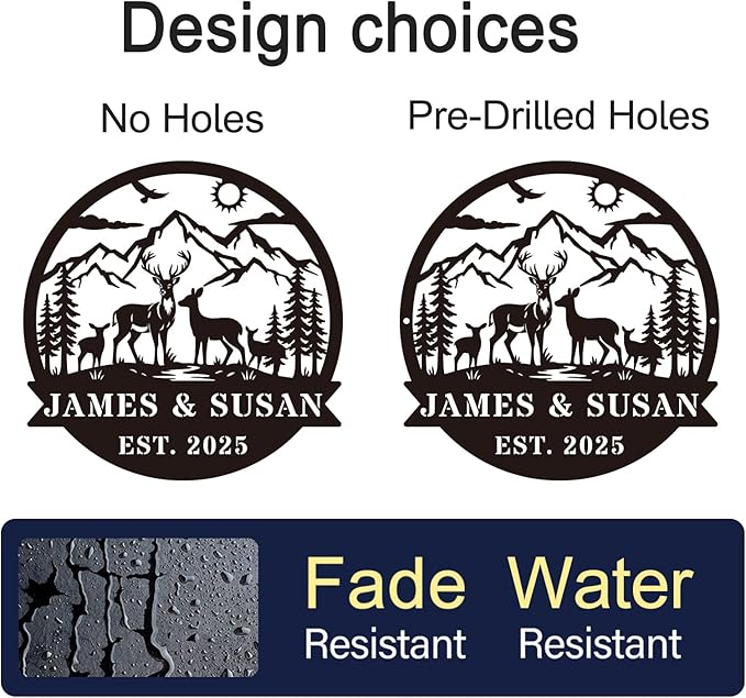 Personalized Rustic Metal Deer Cabin Sign, Outdoor Welcome Sign for Front Porch, Great Custom Metal Name Sign Gift for Hunters, Farmhouse Cabin Decor-Ruum Studio Home