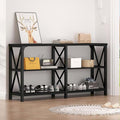 LVB Black Console Table, Modern Entryway Table with 3 Tier Storage Shelves, Industrial Sofa Table Behind Couch for Living Room, Farmhouse Wood Metal Entry Table for Hallway Foyer, Black Oak, 55 Inch-Ruum Studio Home